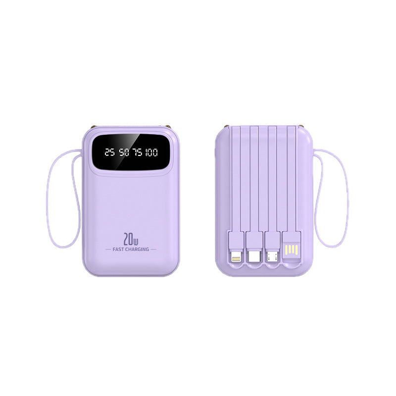 3C certified built-in power bank with built-in cable, 20,000mAh large capacity compact power bank, custom wholesale gifts