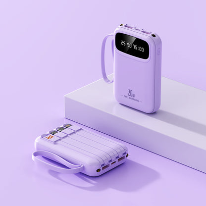 3C certified built-in power bank with built-in cable, 20,000mAh large capacity compact power bank, custom wholesale gifts
