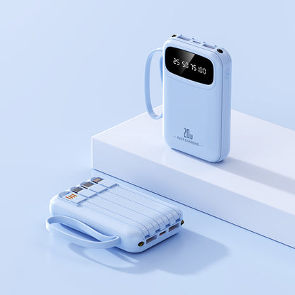 3C certified built-in power bank with built-in cable, 20,000mAh large capacity compact power bank, custom wholesale gifts