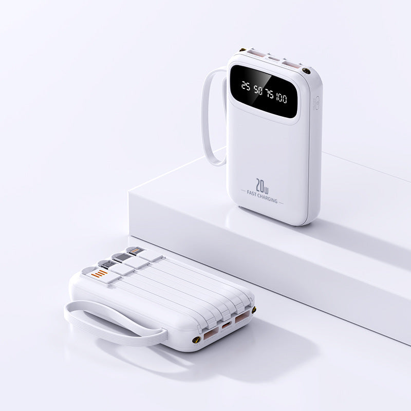 3C certified built-in power bank with built-in cable, 20,000mAh large capacity compact power bank, custom wholesale gifts