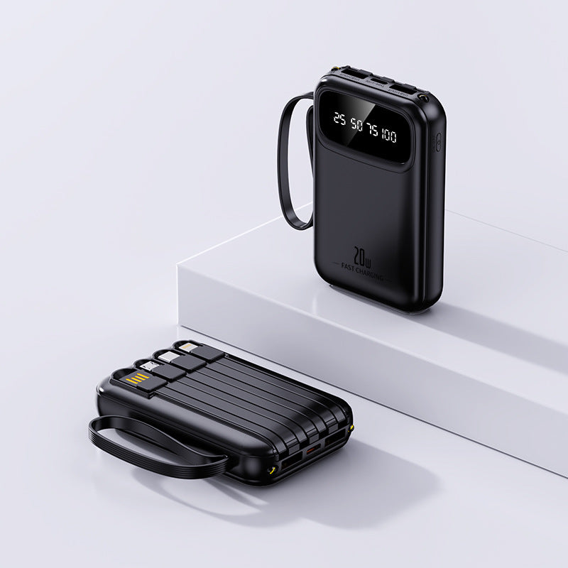 3C certified built-in power bank with built-in cable, 20,000mAh large capacity compact power bank, custom wholesale gifts